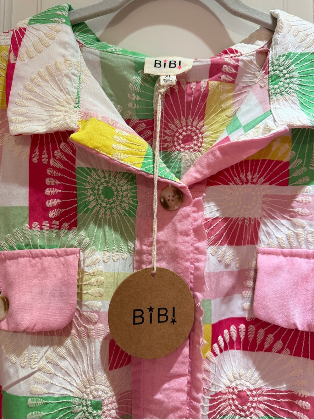 BiBi Floral Colorful Plaid Patchwork Shacket w/ Embroidered Floral-NWT-Sz XL - Picture 3 of 8